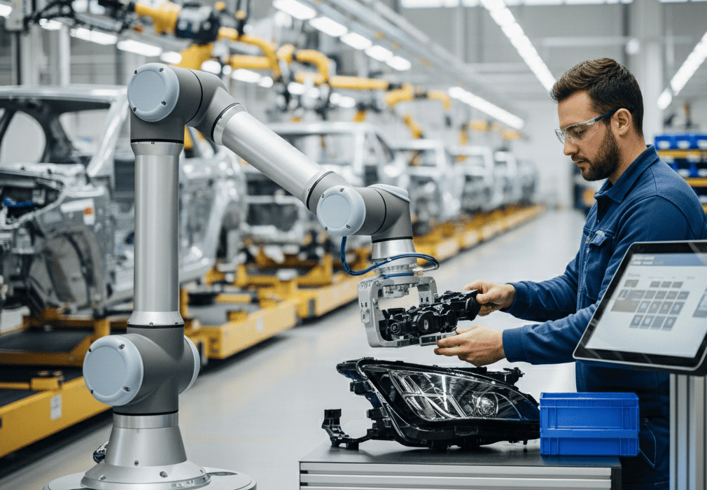 cobot in a warehouse with an operator - automotive industry
